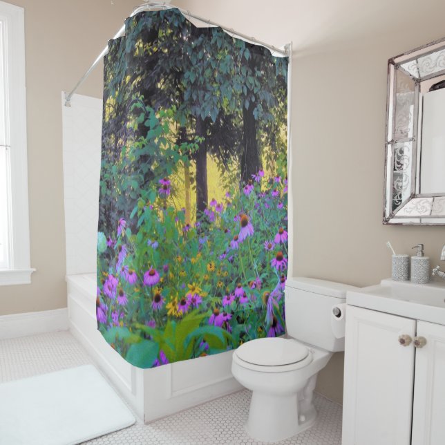 Hazy Morning Sonnenaufgang in meinem Rubio-Garten Duschvorhang (Beispiel)