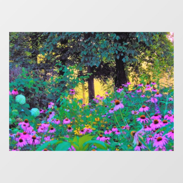 Hazy Morning Sonnenaufgang in meinem Rubio-Garten Fensteraufkleber (Blatt)