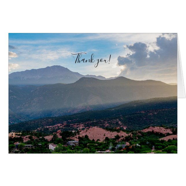 Hazy Pikes Peak Sunset Danke Karte (Vorderseite (Horizontal))