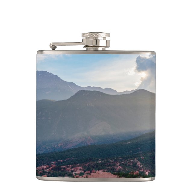 Hazy Pikes Peak Sunset Flask Flachmann (Vorderseite)