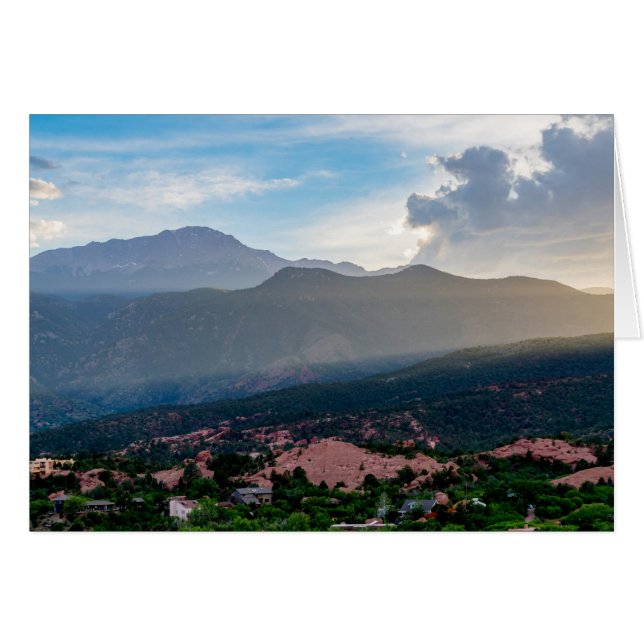 Hazy Pikes Peak Sunset Grußkarte (Vorderseite (Horizontal))