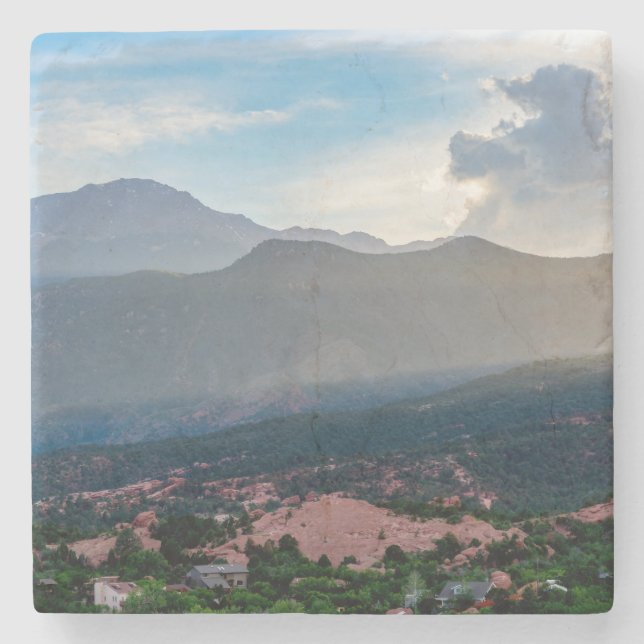 Hazy Pikes Peak Sunset Stone Untersetzer (Vorderseite)