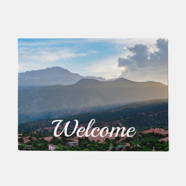 Hazy Pikes Peak Sunset Welcome Doormat Fußmatte (Vorderseite)