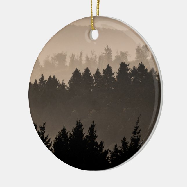 Hazy Woodland Hills Landscape Foto Keramik Ornament (Links)