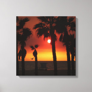 HB Sunset Palms & Möwe  Leinwanddruck