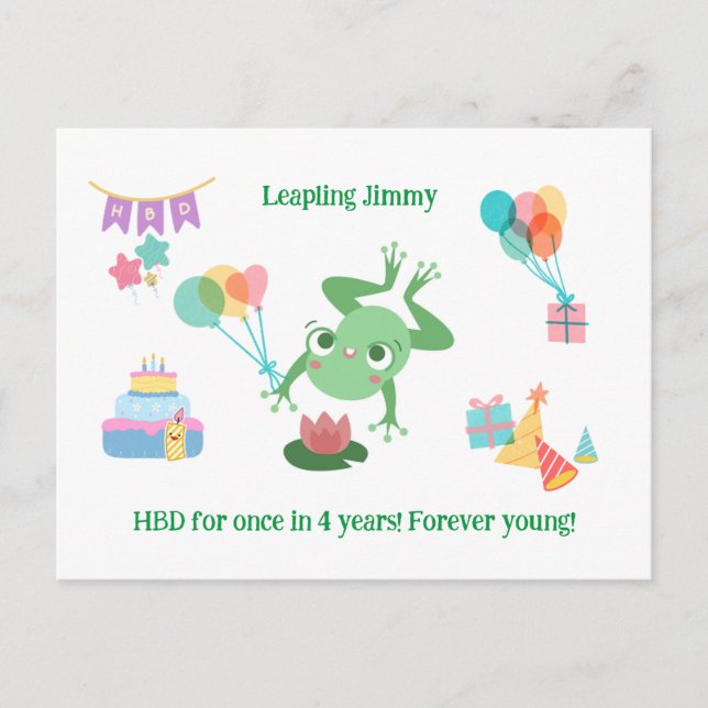 HBD Frog Lily Pad Cake Balloons hat Design Postkarte (Vorderseite)
