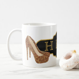 HBIC Chef-Dame  Chic-Schwarz-GoldGlitzer-Schuhe Kaffeetasse