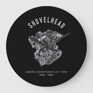 HD Motorrad Vtwin Shovelhead Motor Zeichnend Fahrr Große Wanduhr