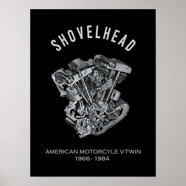HD Motorrad Vtwin Shovelhead Motor Zeichnend Fahrr Poster (Vorne)
