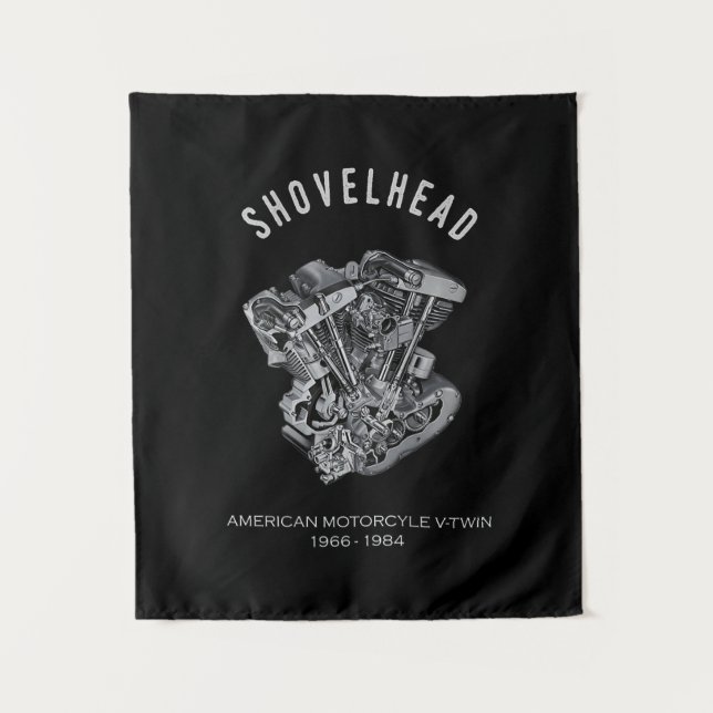 HD Motorrad Vtwin Shovelhead Motor Zeichnend Fahrr Wandteppich (Vorderseite)