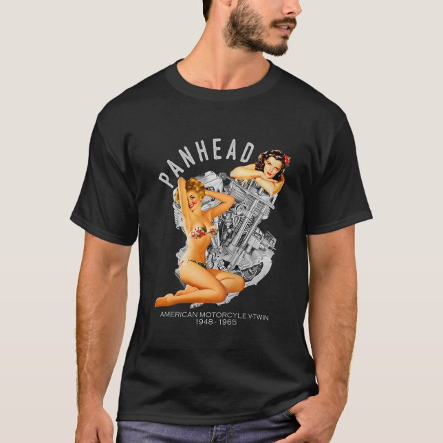 HD PanHead Retro Pinup VTwin Motor Motorrad 194 T-Shirt (Vorderseite)