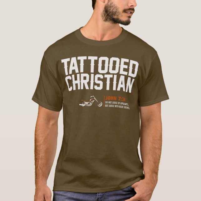 HD "tätowierter christlicher" Brown T - Shirt - (Vorderseite)