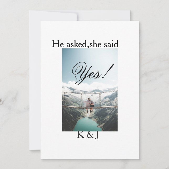 He asked she said yes engagement photo name stylis einladung (Vorderseite)