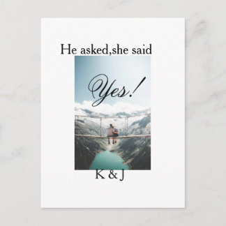 He asked she said yes engagement photo name stylis postkarte