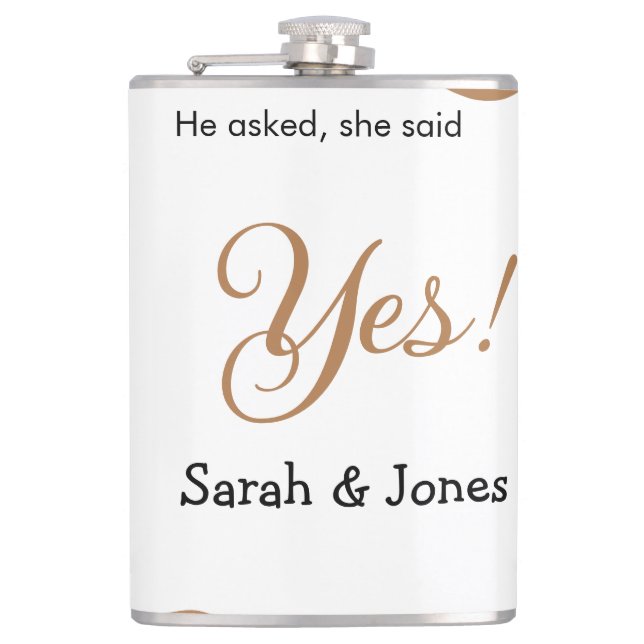 He asked she said yes engagement simple minimal  flachmann (Vorderseite)