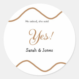 He asked she said yes engagement simple minimal  runder aufkleber