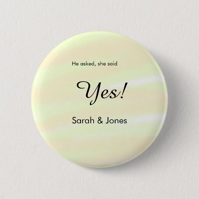 He asked she said yes engagement yellow pastel  button (Vorderseite)