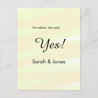He asked she said yes engagement yellow pastel  postkarte