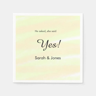 He asked she said yes engagement yellow pastel  serviette