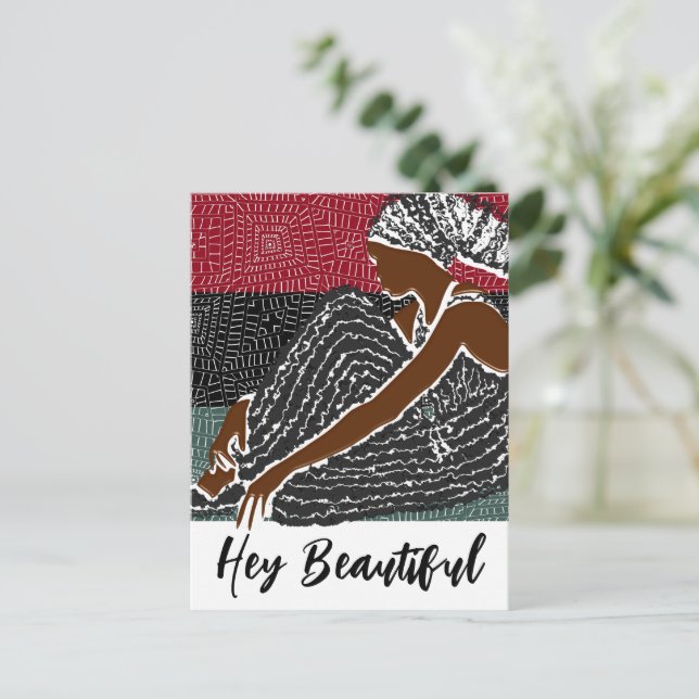 He Beautiful Black Woman in a African Head Wrap Postkarte (Stehend Vorderseite)