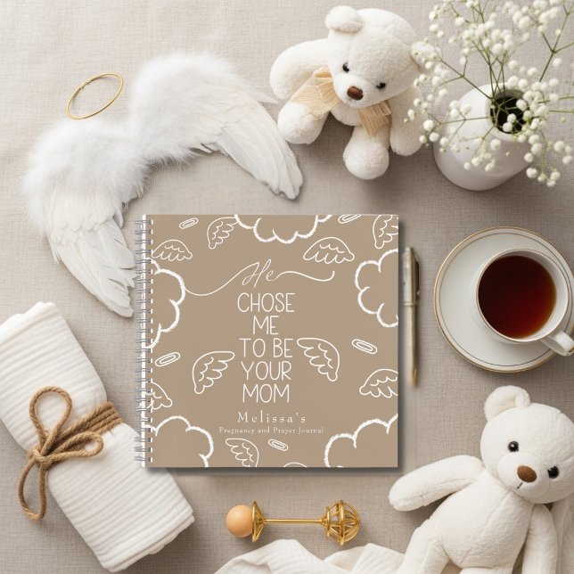 He Chose Me to Be your Mom beige pregnancy prayer Notizbuch (Von Creator hochgeladen)