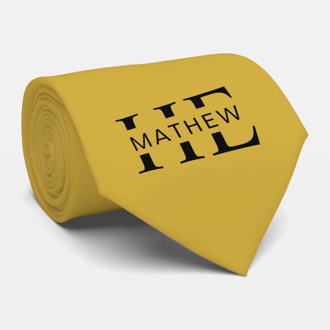 HE Custom Name Modern Men's Metallic Gold Krawatte (Gerollt)