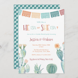 He-Esta She-ESTA Gender Reveal Baby Shower Fiesta Einladung