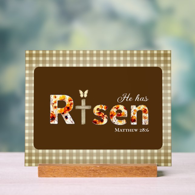 He has Risen Bible Verse Cross Religious Easter  Acrylschild (Neutral)