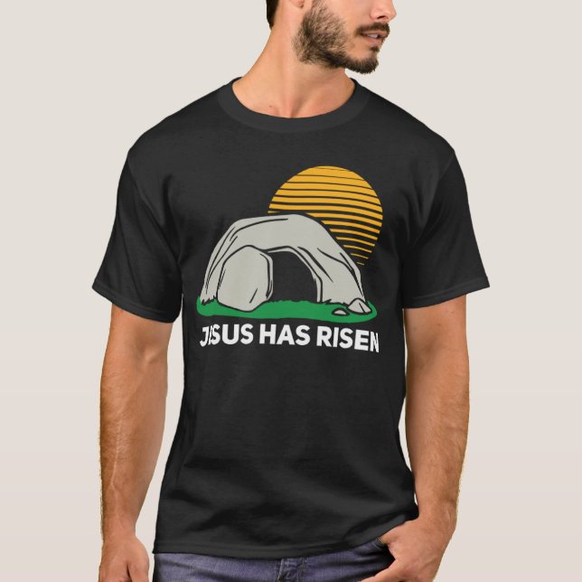 He Has Risen Easter Sunday Cave Jesus Christian Fa T-Shirt (Vorderseite)