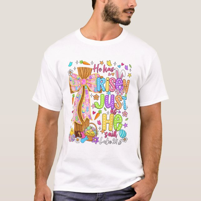 He Has Risen Just As He Said Christian Easter Bunn T-Shirt (Vorderseite)