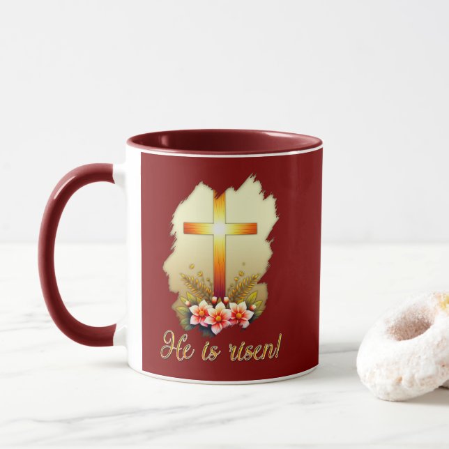 He Is Risen – Christian Easter Cross Art - caneca Tasse (Mit Donut)