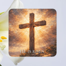 He Is Risen Christian Easter Quadratischer Aufkleber