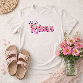 He Is Risen Cross Pink Floral Lettering Easter Tri-Blend Shirt