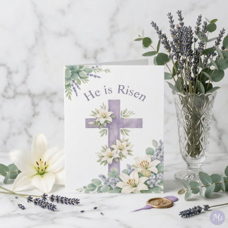 He is Risen Easter 2026 Religious Floral Cross Feiertagskarte