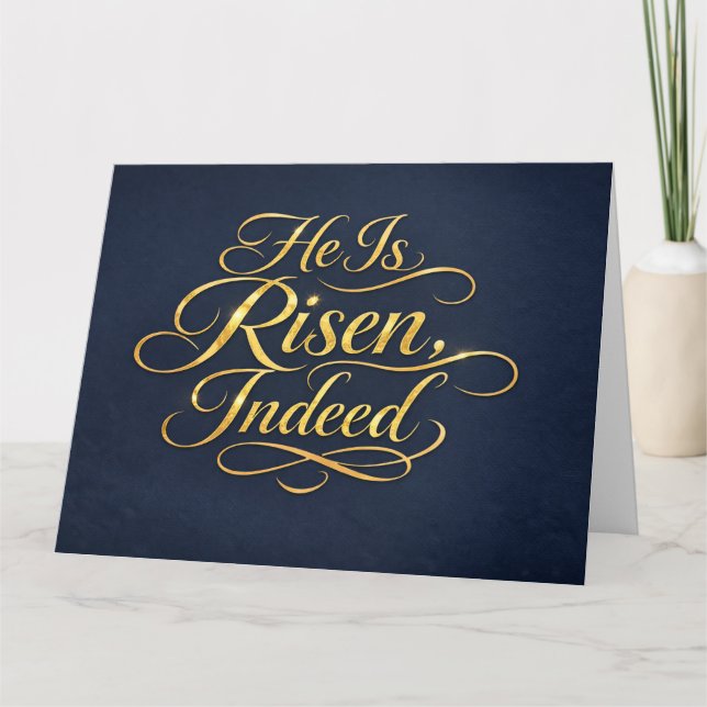 He Is Risen – Elegant Gold Script Easter Karte (Vorderseite)