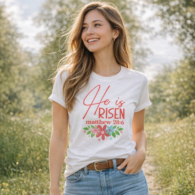 He Is Risen Floral Girls-Cute Christian T-Shirt (Von Creator hochgeladen)