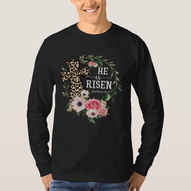 He Is Risen Happy Easter Day Jesus Leopard Christi T-Shirt (Vorderseite)