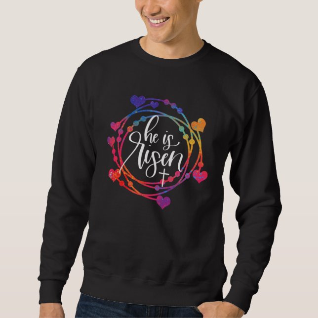 He is Risen Jesus Christian Happy Easter Heart Wre Sweatshirt (Vorderseite)