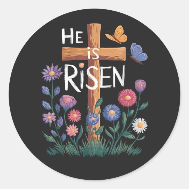He Is Risen Jesus Floral Christian Easter Runder Aufkleber (Vorderseite)