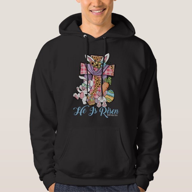 He is Risen Kids Leopard Cross Bunny Happy Easter  Hoodie (Vorderseite)
