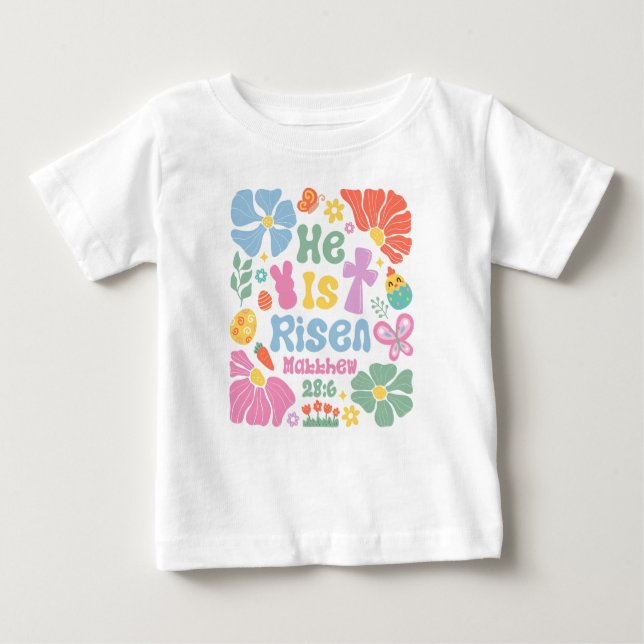 "He is Risen" Matthew 28:6 Boho Floral Oster Baby T-shirt (Vorderseite)