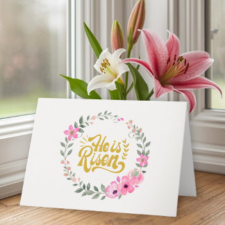 He Is Risen Personalized Christian Elegant Floral Karte