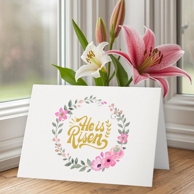 He Is Risen Personalized Christian Elegant Floral  Karte (Von Creator hochgeladen)