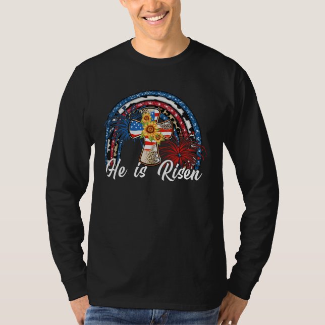 He is Risen Rainbow Leopard Cross Happy Easter Day T-Shirt (Vorderseite)
