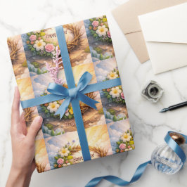 He Is Risen Religious Floral Crown Easter Geschenkpapier