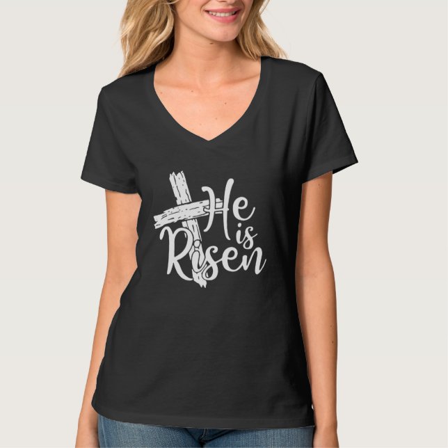 He Is Risen Shirt Easter Day Jesus Cross Christian (Vorderseite)