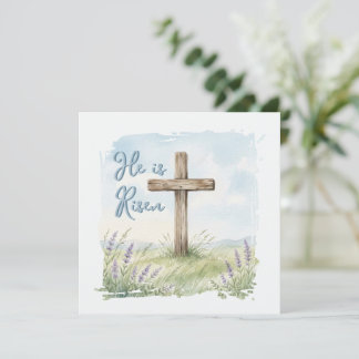 He Is Risen Watercolor Easter Cross Greeting Karte