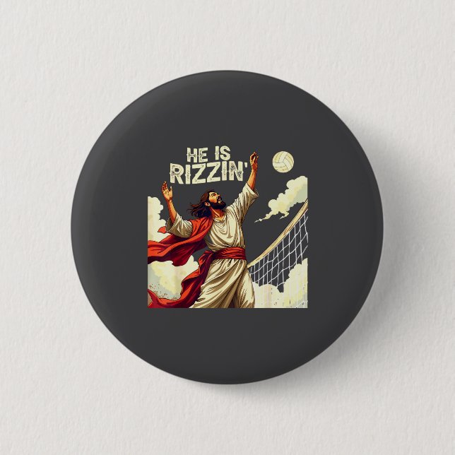 He Is Rizzin Jesus Meme Quote Shirt Funny Volleyba Button (Vorderseite)