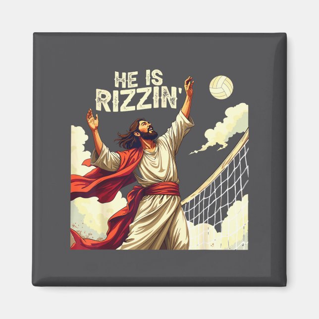 He Is Rizzin Jesus Meme Quote Shirt Funny Volleyba Magnet (Vorne)
