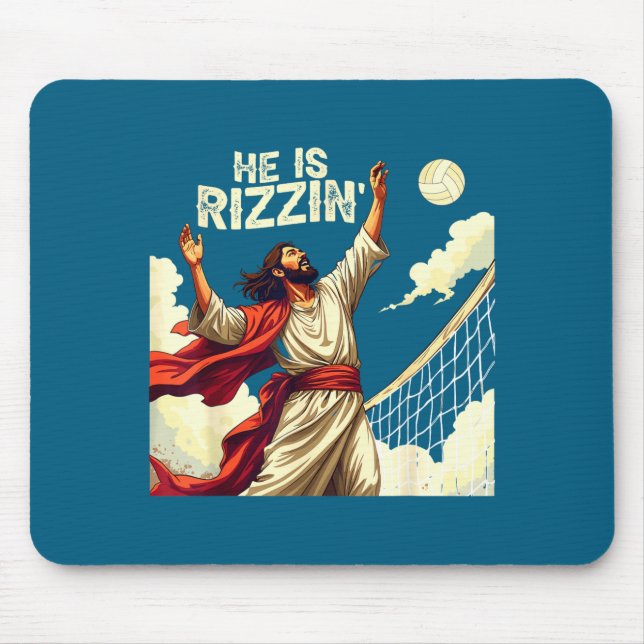 He Is Rizzin Jesus Meme Quote Shirt Funny Volleyba Mousepad (Vorne)